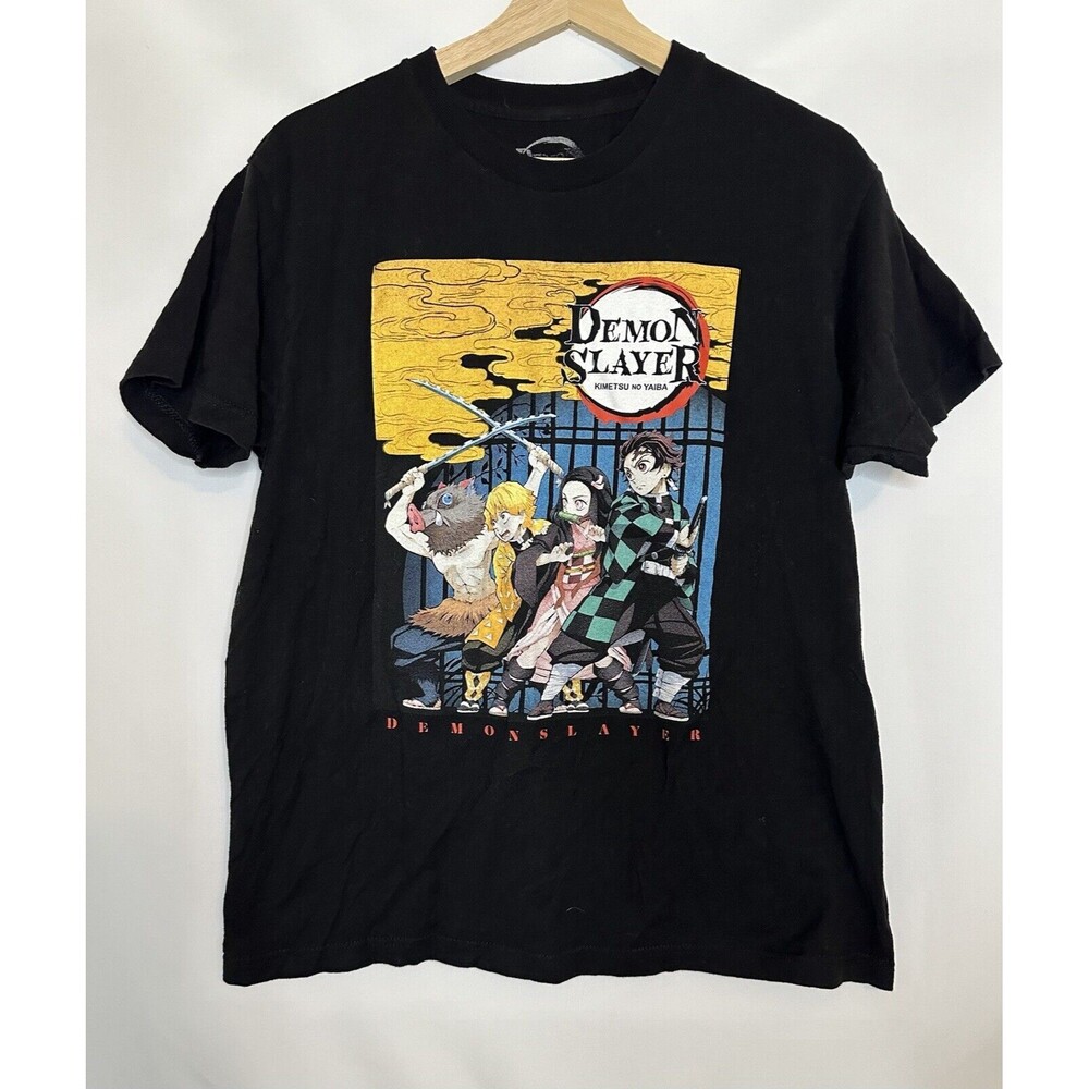 Demon Slayer Kimetsu No Yaiba Anime Black Short Sleeve Black Graphic Shirt LARGE